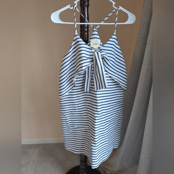 boden tie detail jersey shift dress Boden Women's Heidi Ruched Rope Jersey Dress in Blue main image 1